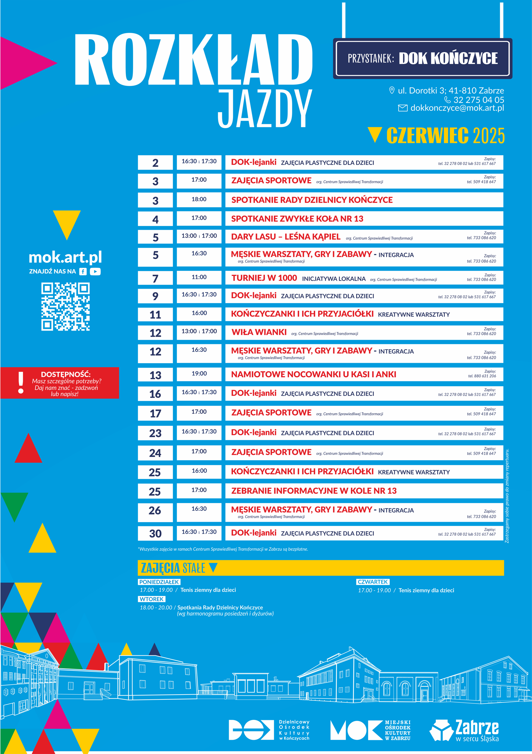plakat z wydarzeniami w DOK Kończyce na czerwiec2025